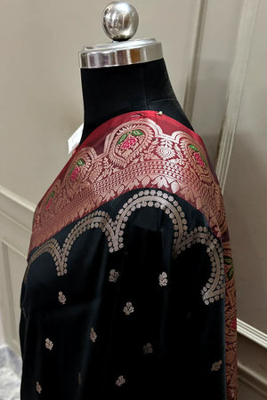 Black and Red Zari Banarasi Silk Saree