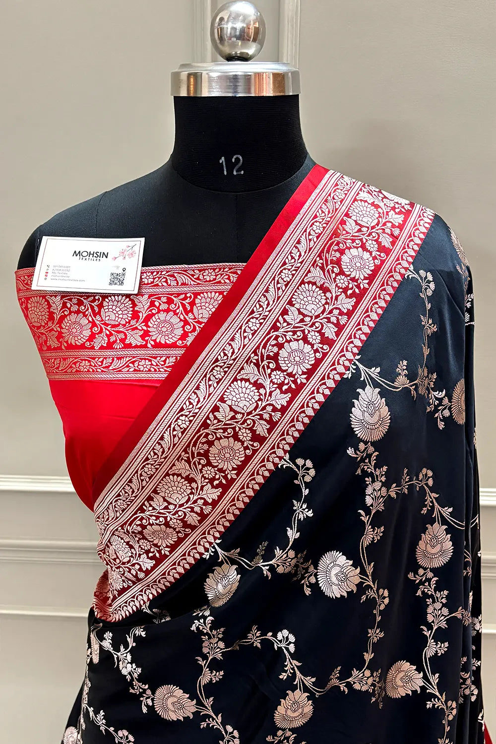 Black and Red Zari Katan Silk Banarasi Saree