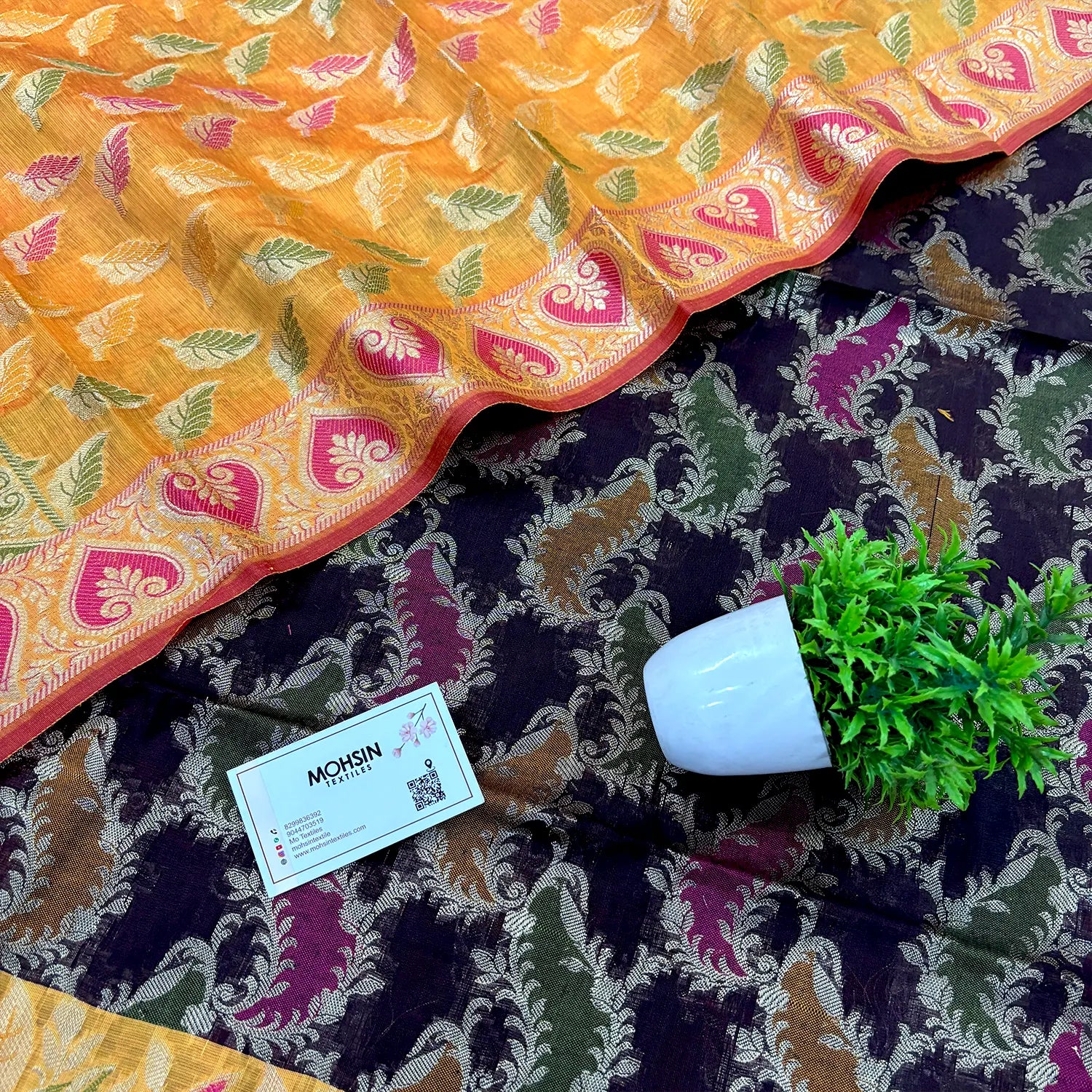 Black and Yellow Resham Banarasi Silk Suit