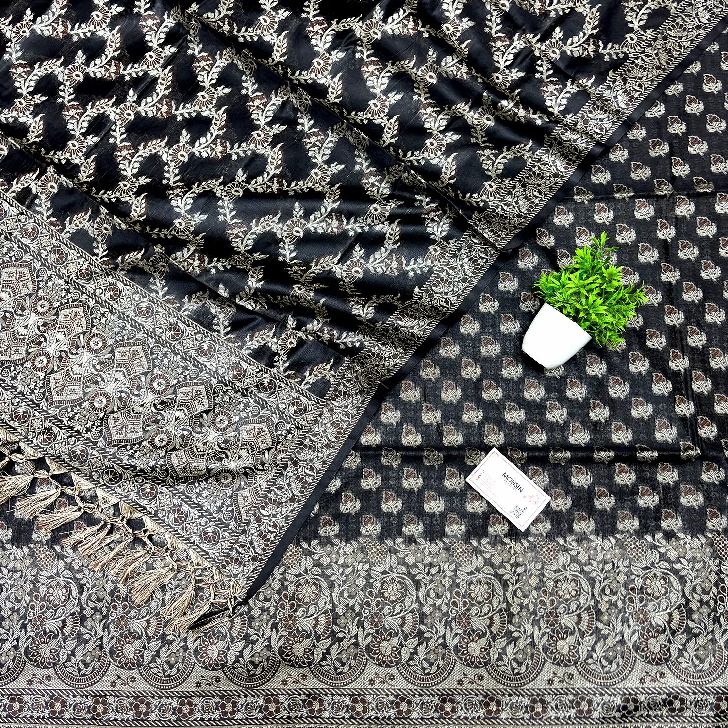 Black Angoori Buti Cotton Silk Banarasi Suit