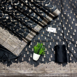 Black Assi Ghat Aarti Semi Katan Silk Banarasi Suit