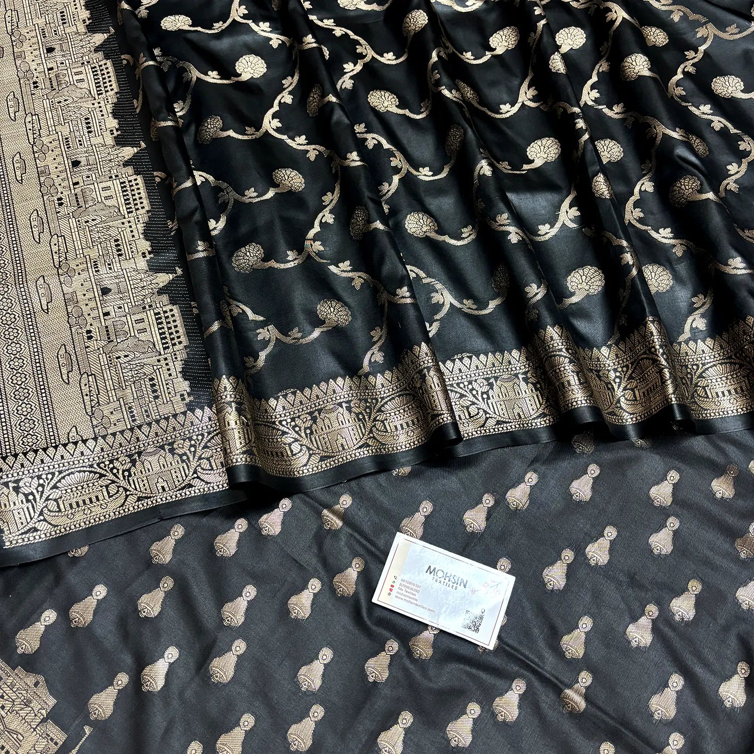 Black Assi Ghat Aarti Semi Katan Silk Banarasi Suit