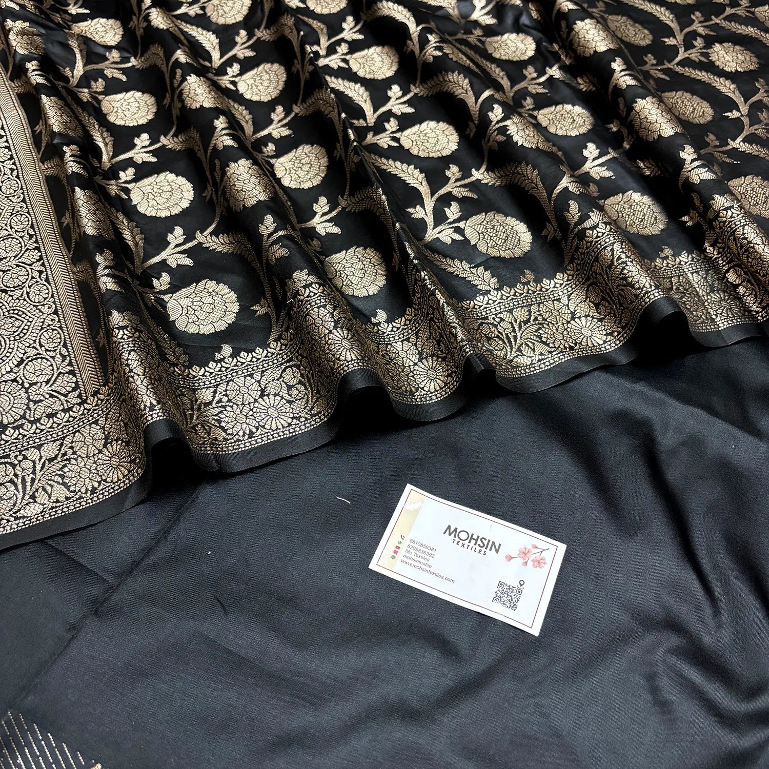Black Assi Ghat Plain Semi Katan Silk Banarasi Suit
