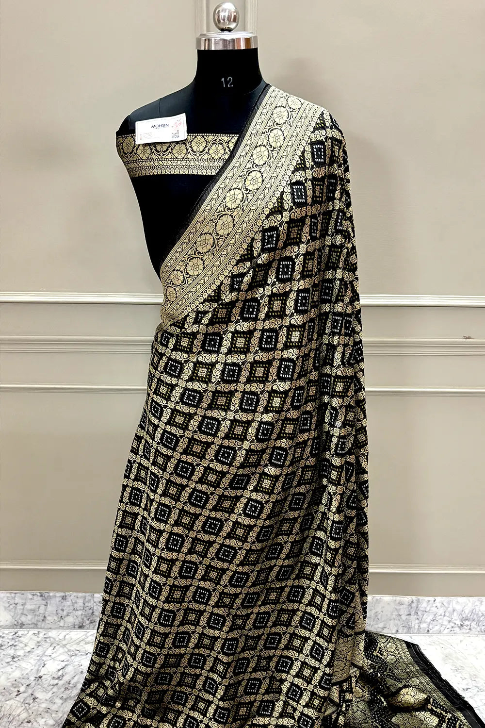 Black Bandhej Georgette Silk Banarasi Saree