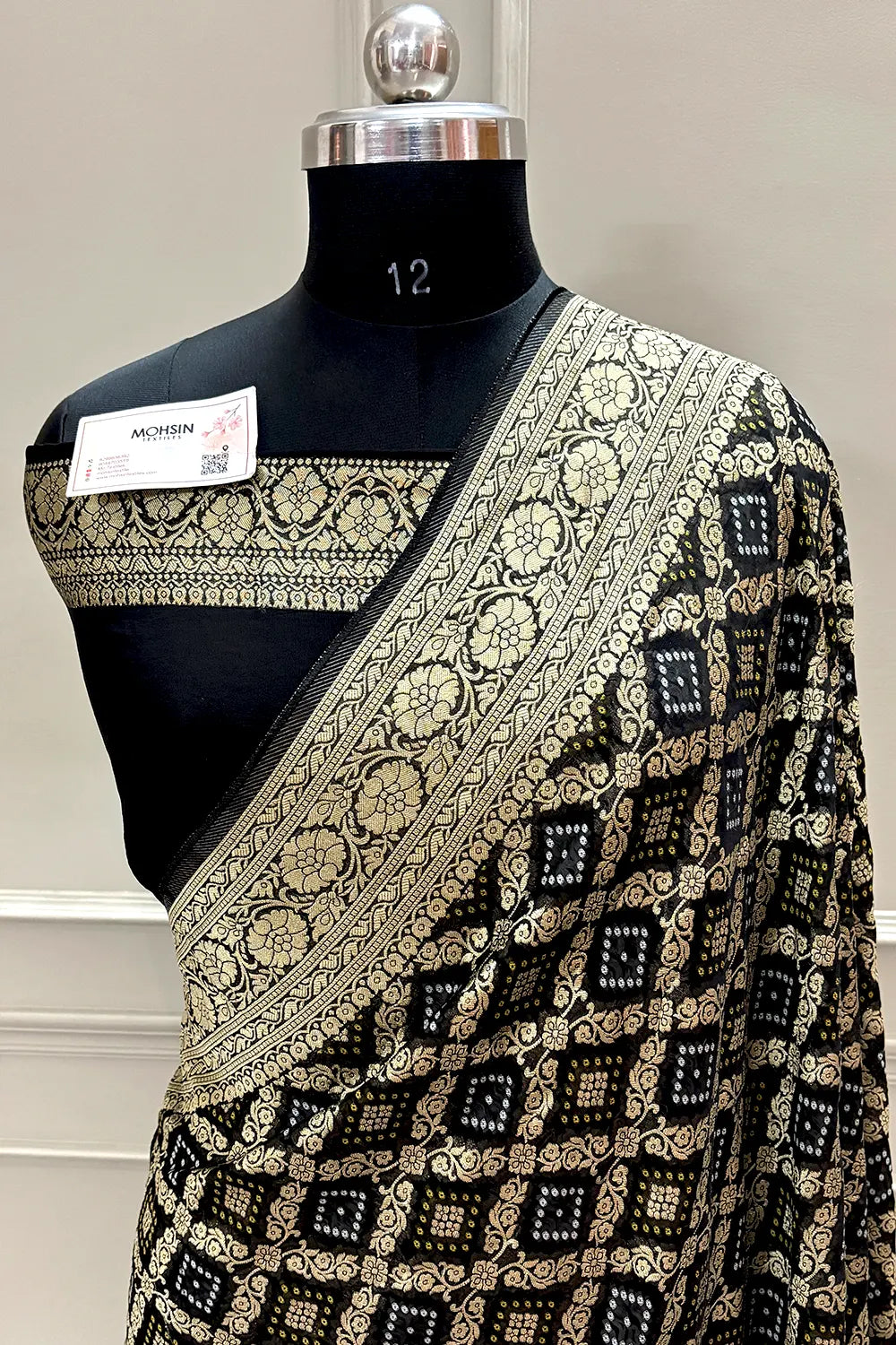 Black Bandhej Georgette Silk Banarasi Saree