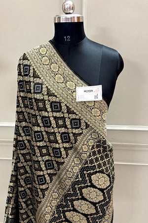 Black Bandhej Georgette Silk Banarasi Saree