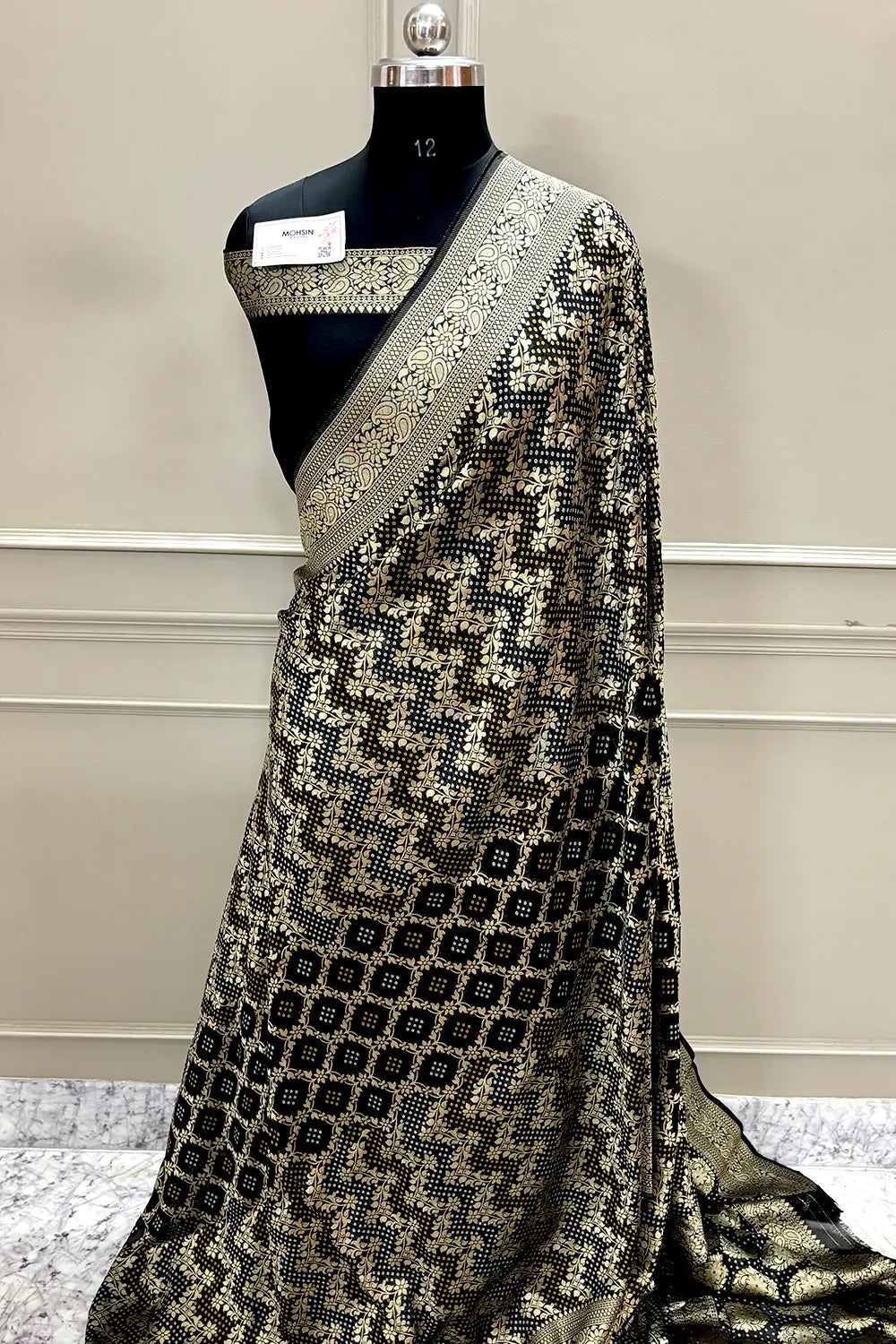 Black Bandhej Georgette Silk Banarasi Saree