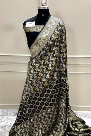 Black Bandhej Georgette Silk Banarasi Saree