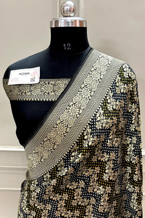 Black Bandhej Georgette Silk Banarasi Saree