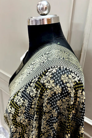 Black Bandhej Georgette Silk Banarasi Saree