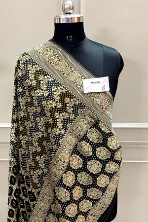 Black Bandhej Georgette Silk Banarasi Saree