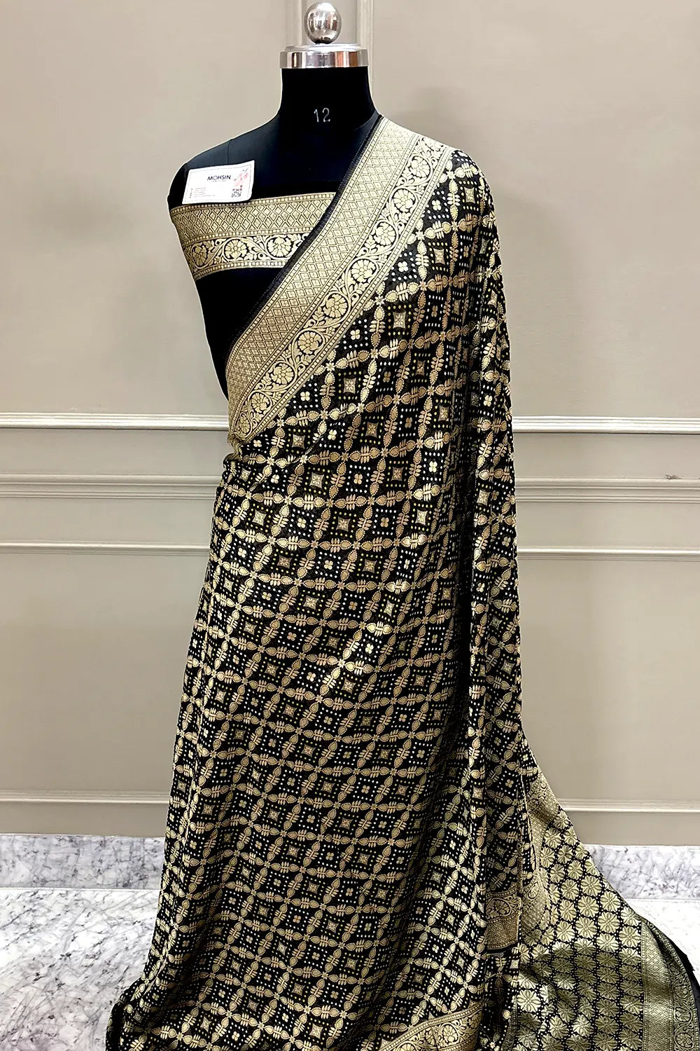 Black Bandhej Georgette Silk Banarasi Saree