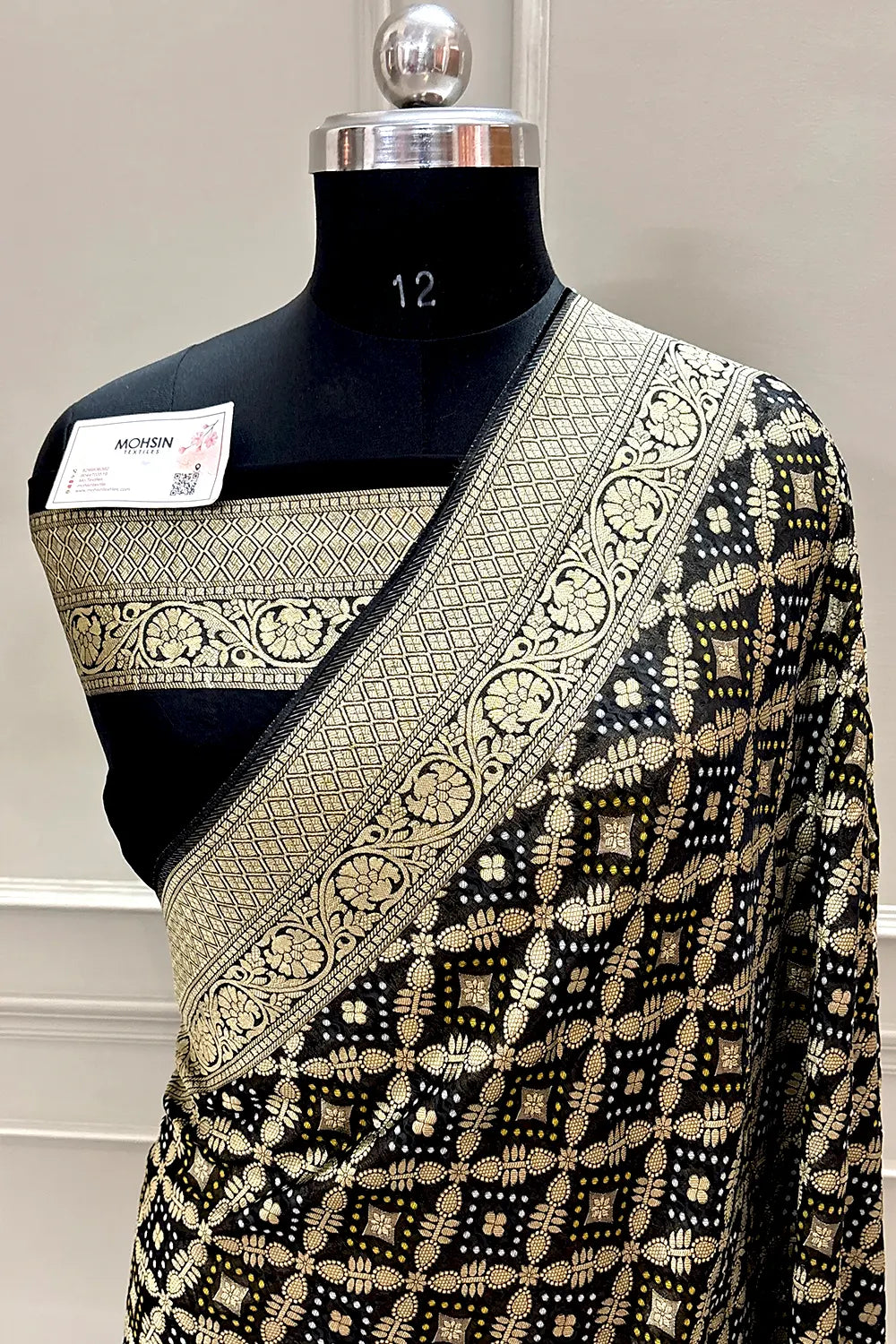 Black Bandhej Georgette Silk Banarasi Saree