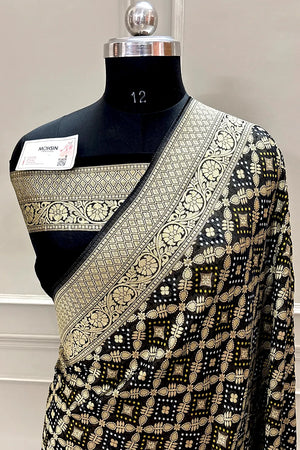Black Bandhej Georgette Silk Banarasi Saree