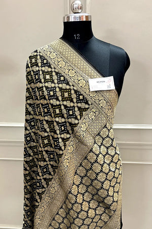 Black Bandhej Georgette Silk Banarasi Saree