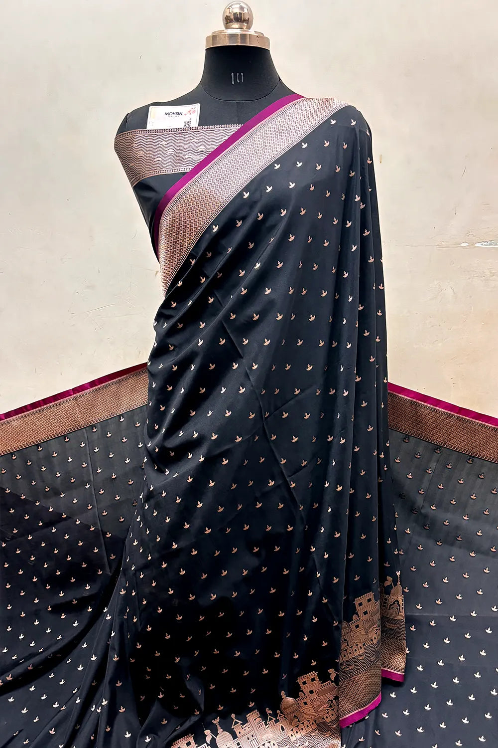 Black Diwali Ghat Katan Silk Banarasi Saree