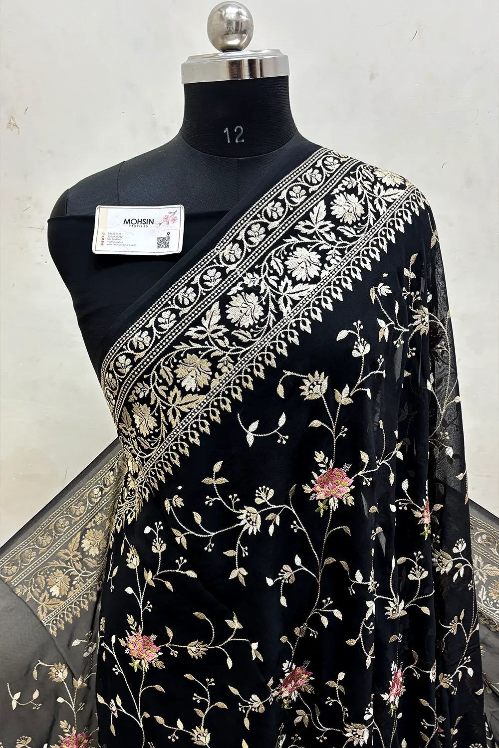 Black Embroidery Georgette Silk Banarasi Saree