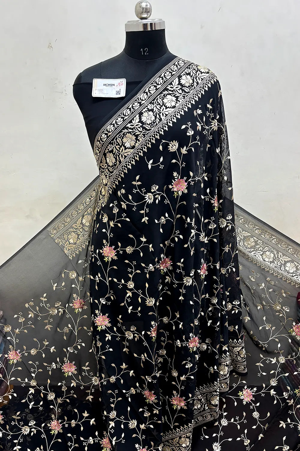 Black Embroidery Georgette Silk Banarasi Saree