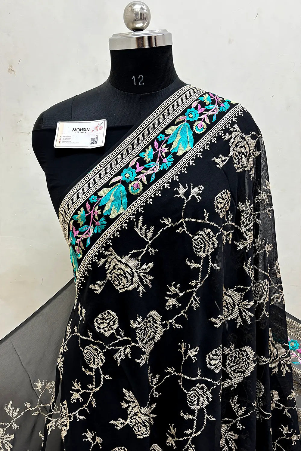 Black Embroidery Georgette Silk Banarasi Saree