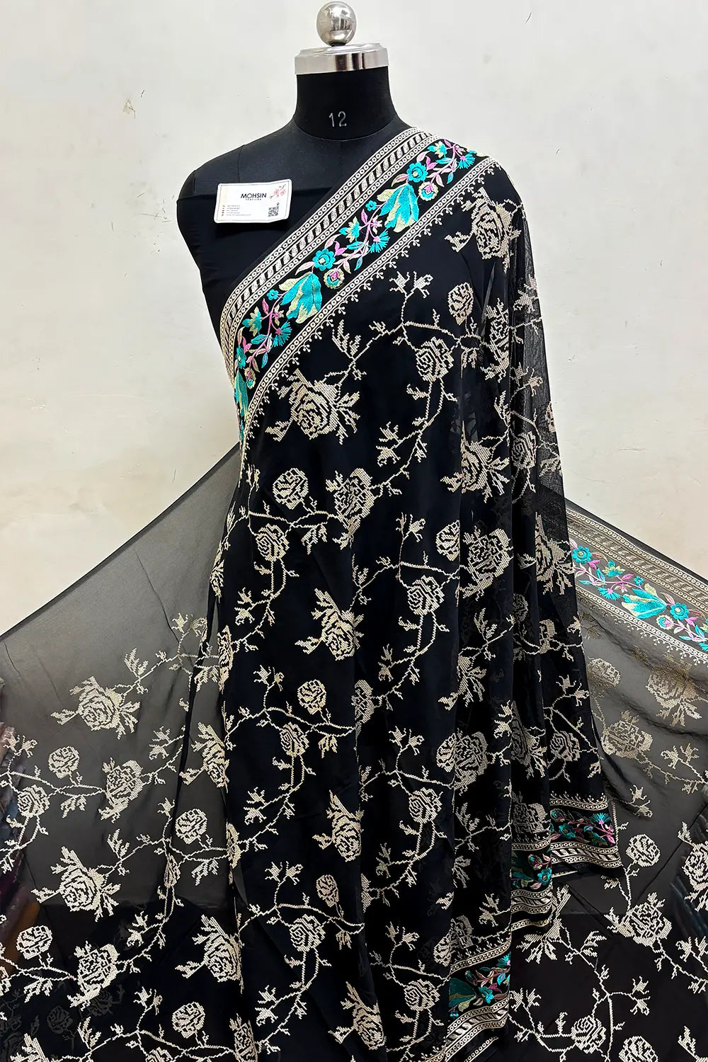 Black Embroidery Georgette Silk Banarasi Saree