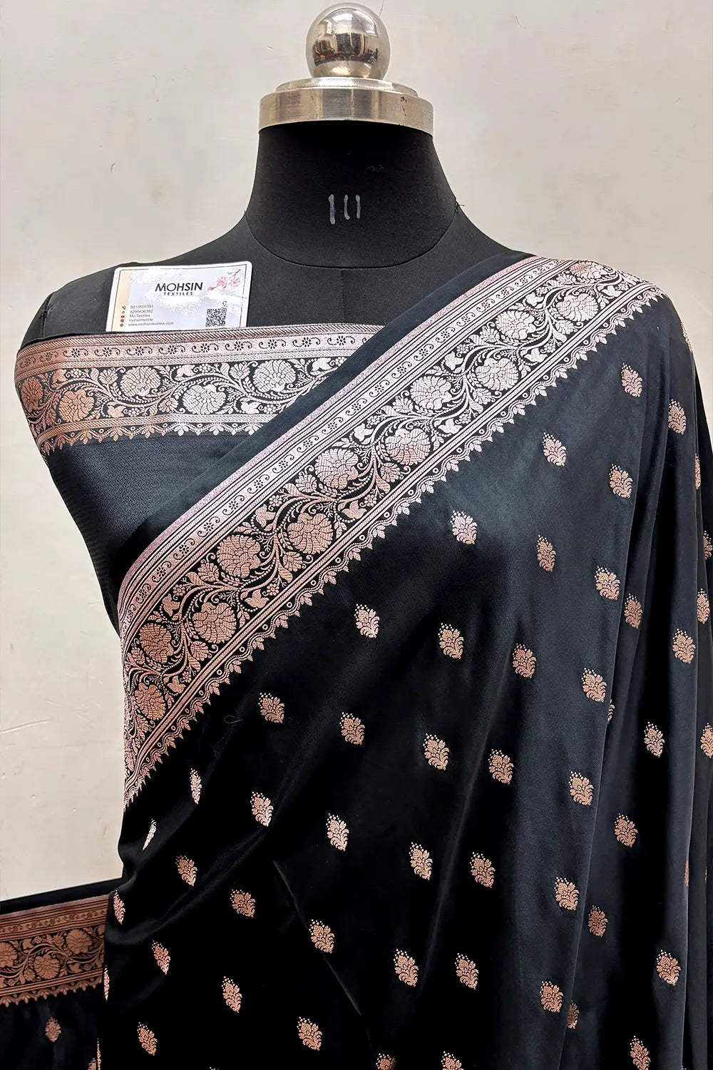 Black Flying Buti Katan Silk Banarasi Saree