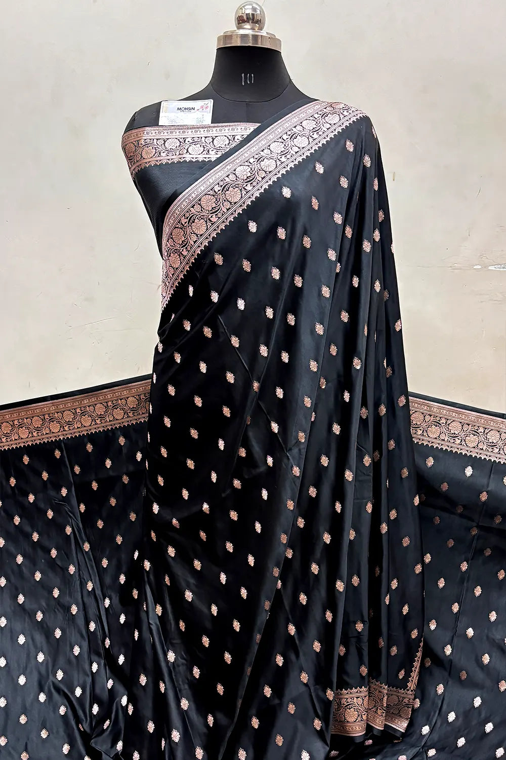 Black Flying Buti Katan Silk Banarasi Saree