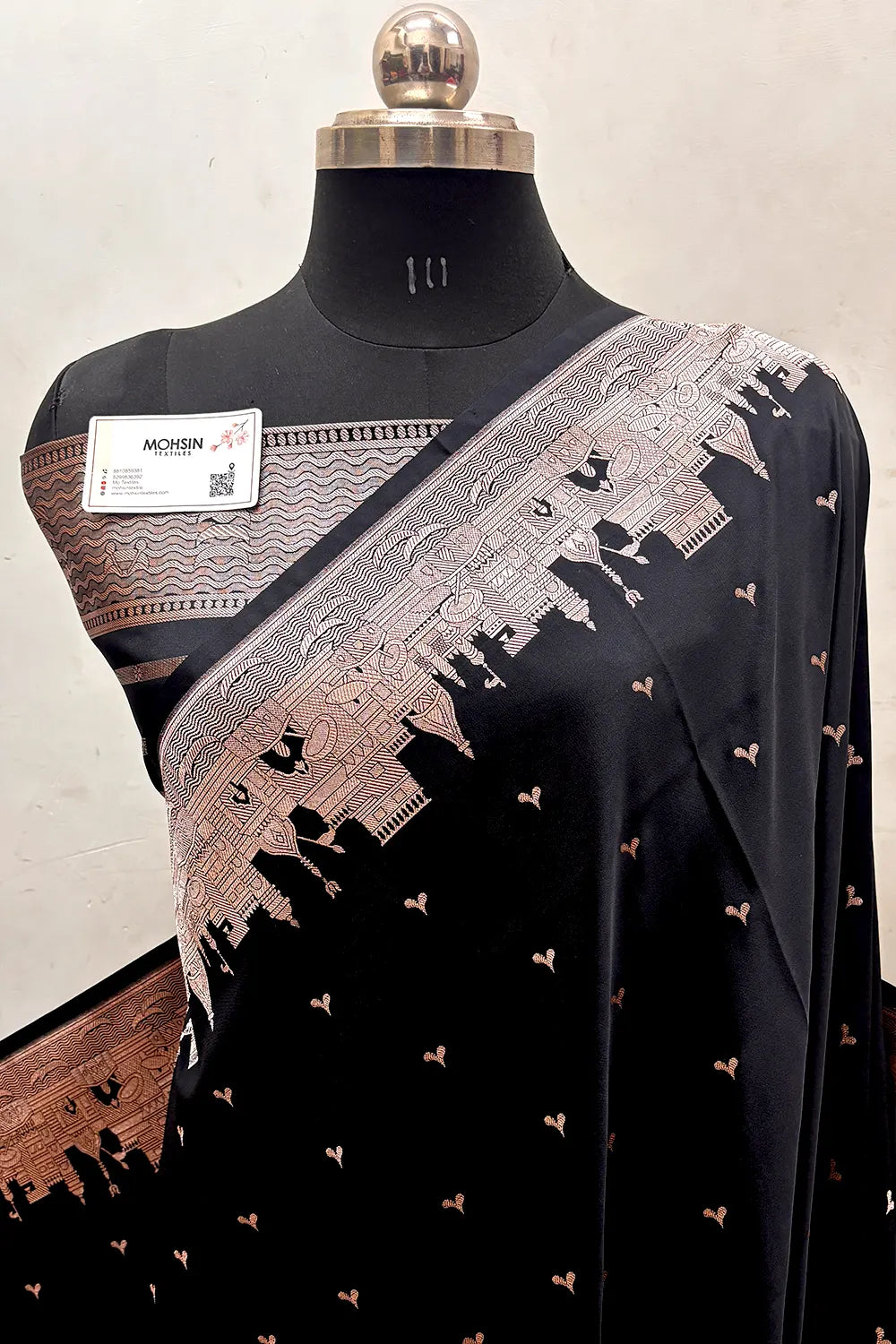 Black Garhwa Ghat Katan Silk Banarasi Saree