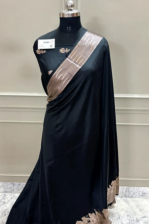 Black Kalyug Plain Satin Silk Banarasi Saree