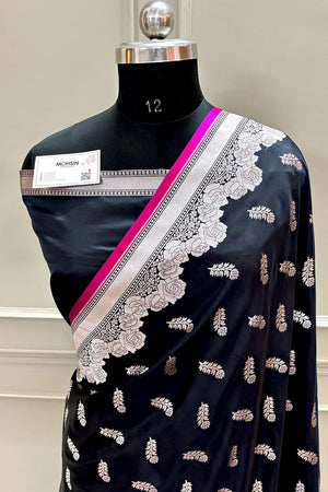 Black Kanak Buti Katan Silk Banarasi Saree