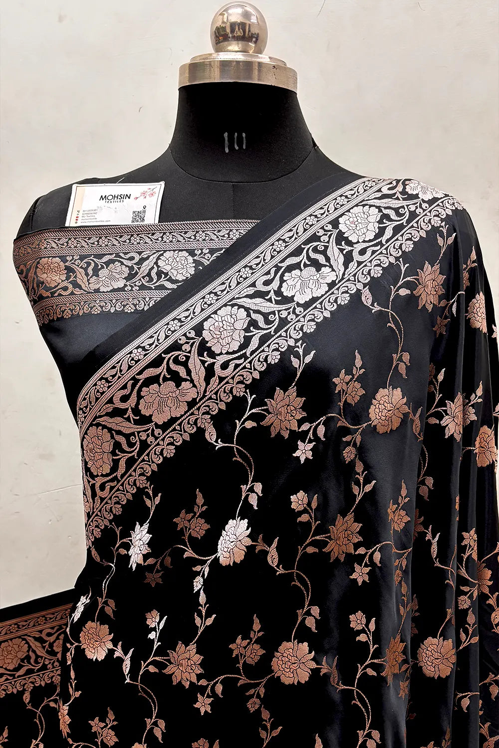 Black Kesari Jaal Katan Silk Banarasi Saree