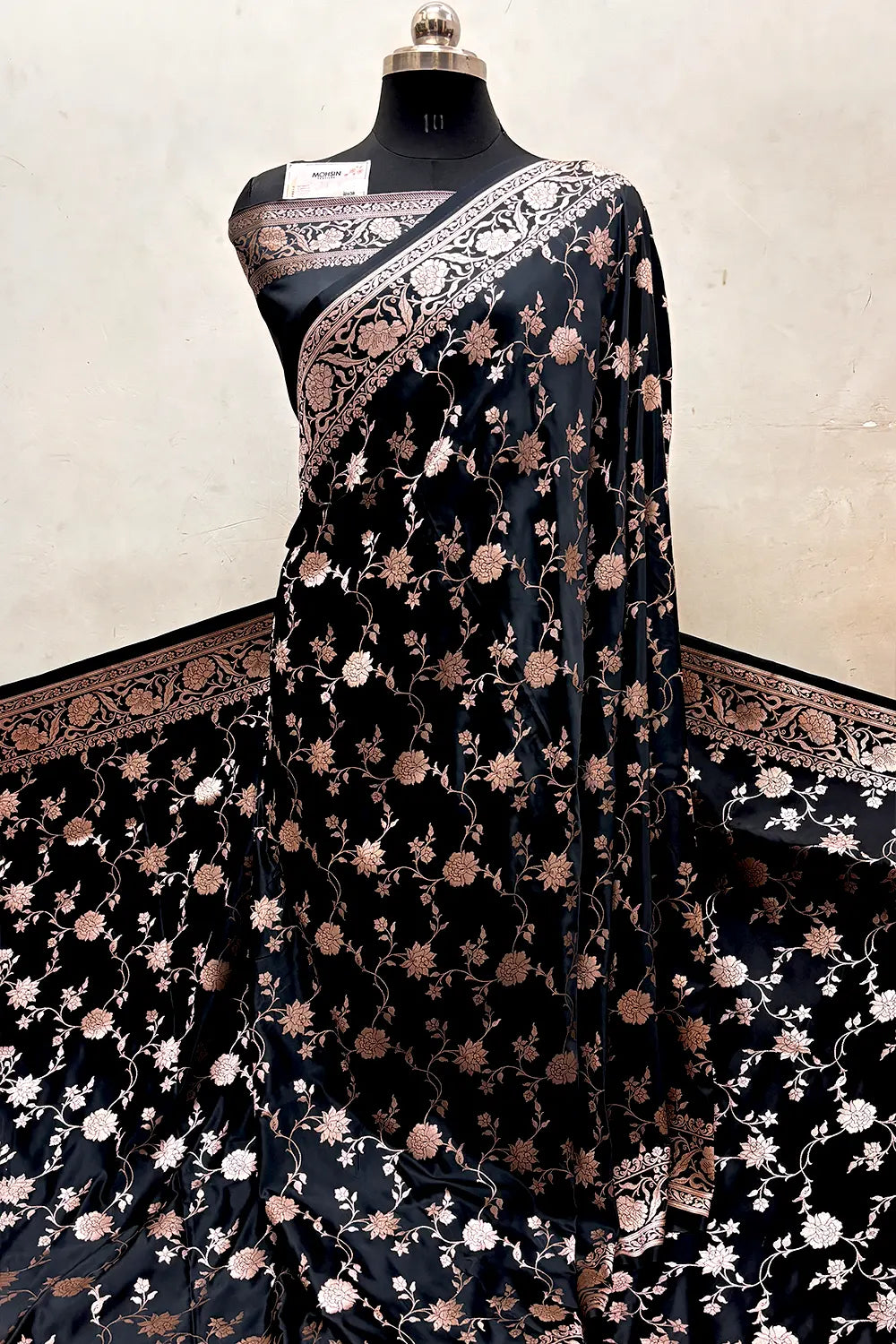 Black Kesari Jaal Katan Silk Banarasi Saree