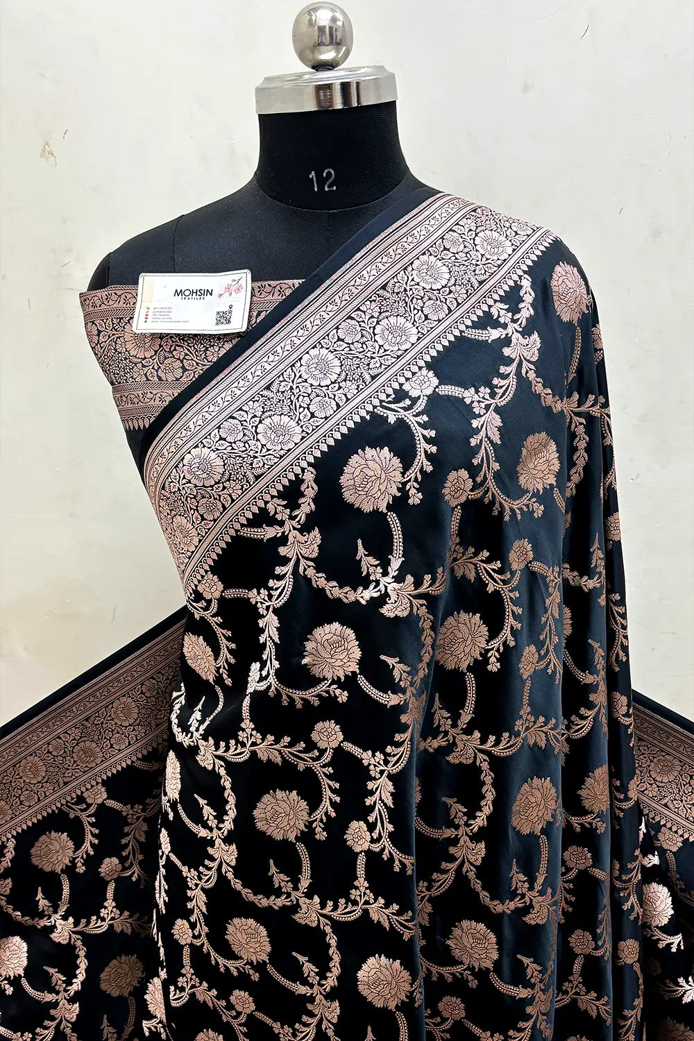 Black Laabela Jaal Katan Mashru Silk Banarasi Saree