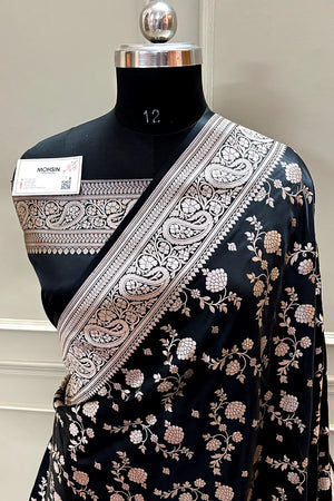 Black Nafis Jaal Katan Silk Banarasi Saree