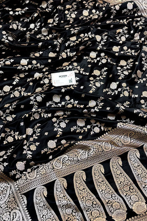 Black Nafis Jaal Katan Silk Banarasi Saree