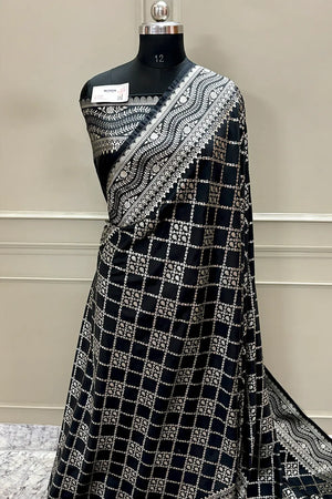 Black Pi Jaal Katan Silk Banarasi Saree