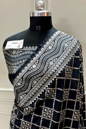 Black Pi Jaal Katan Silk Banarasi Saree