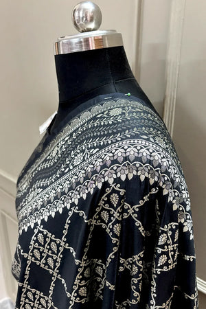 Black Pi Jaal Katan Silk Banarasi Saree