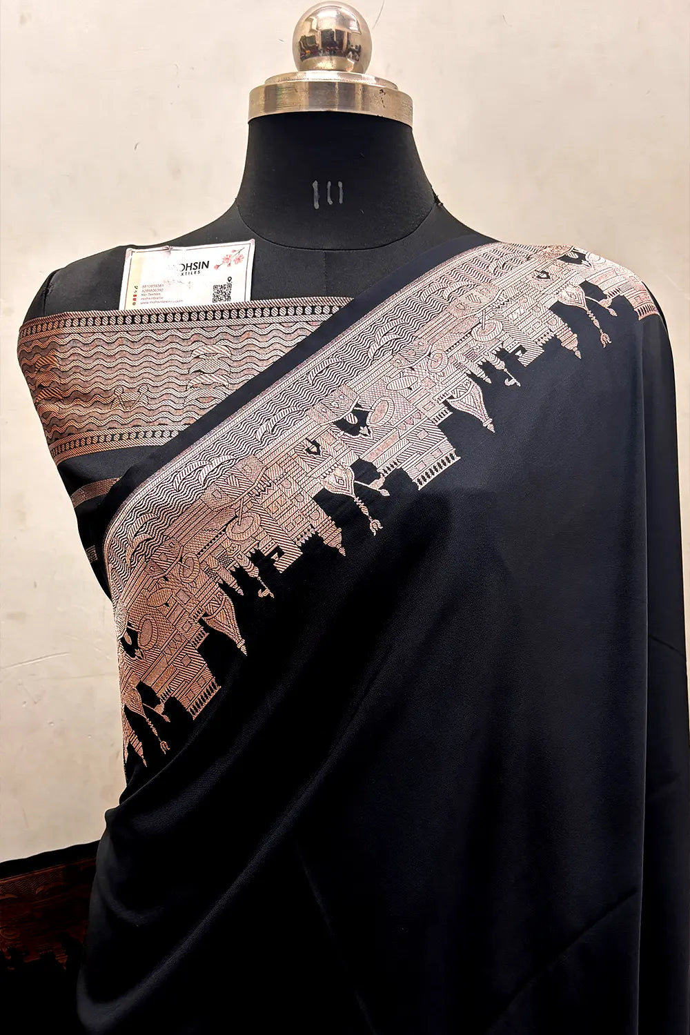 Black Plain Ghat Katan Silk Banarasi Saree