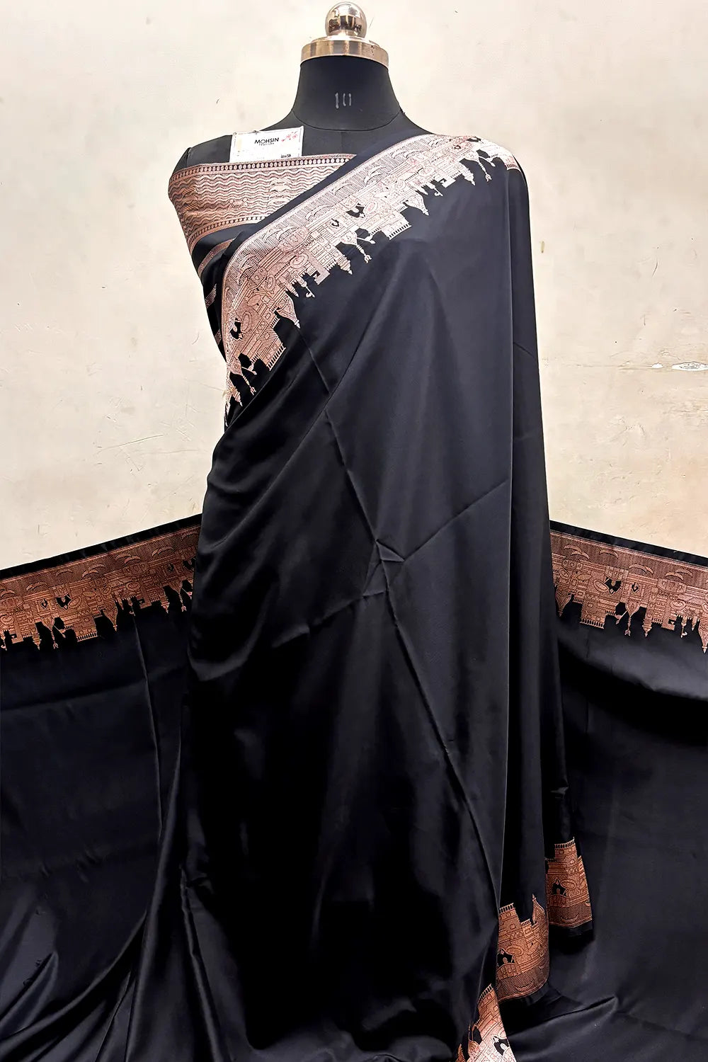 Black Plain Ghat Katan Silk Banarasi Saree