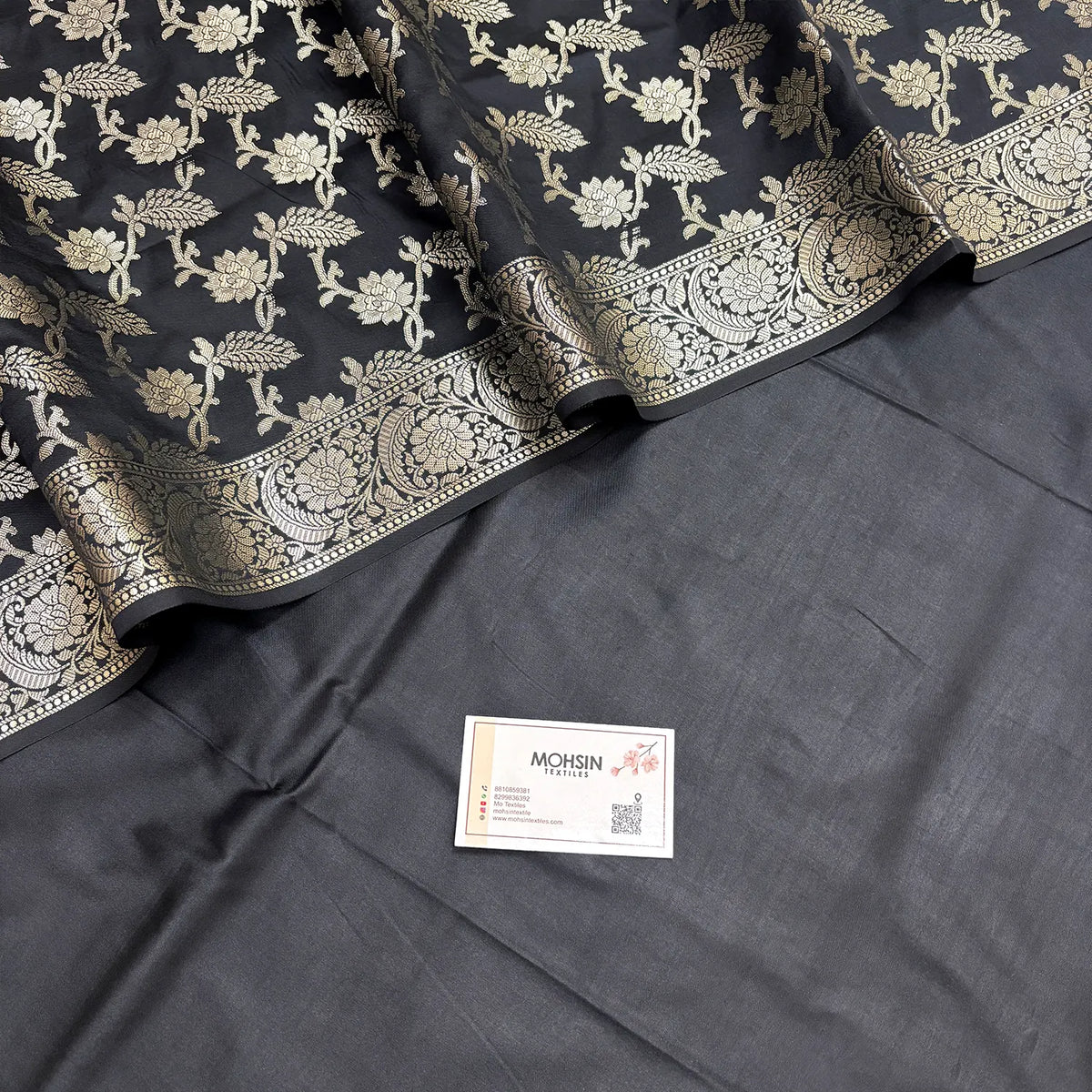 Black Plain Ghat Semi Katan Silk Banarasi Suit