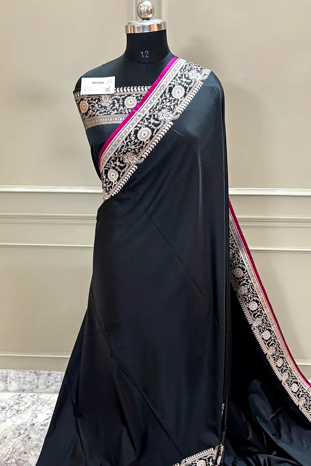 Black Plain Katan Silk Banarasi Saree