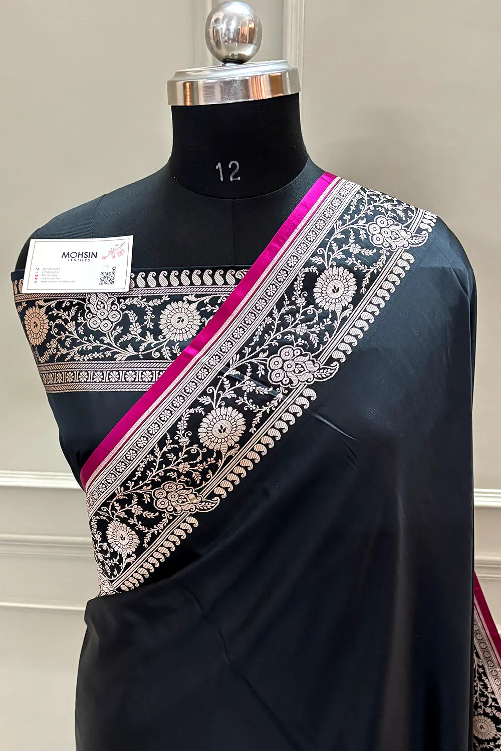 Black Plain Katan Silk Banarasi Saree