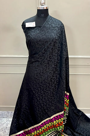 Black Plain Resham Silk Banarasi Saree