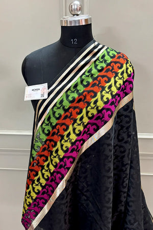 Black Plain Resham Silk Banarasi Saree
