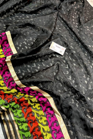 Black Plain Resham Silk Banarasi Saree