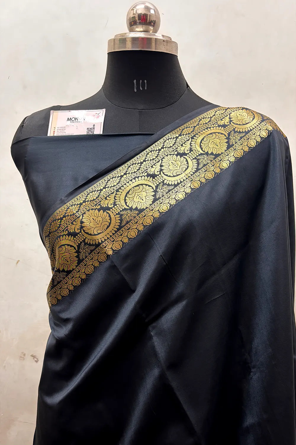 Black Plain Semi Katan Silk Banarasi Saree