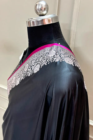 Black Plain Zari Border Katan Silk Banarasi Saree