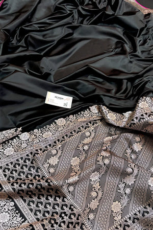 Black Plain Zari Border Katan Silk Banarasi Saree