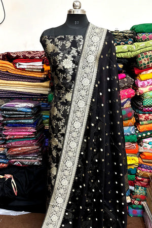 Black Pure Viscose Georgette Banarasi Suit