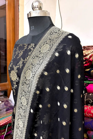 Black Pure Viscose Georgette Banarasi Suit